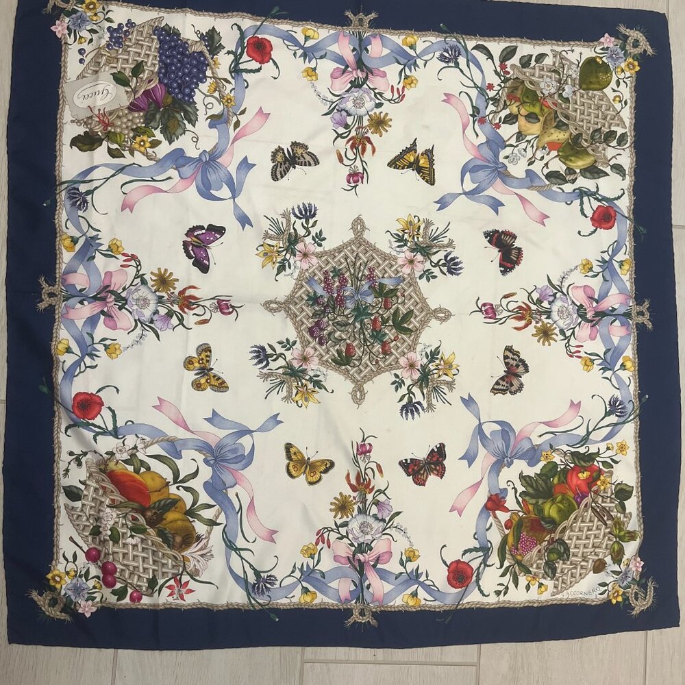 GUCCI Floral and Butterfly Silk Scarf
